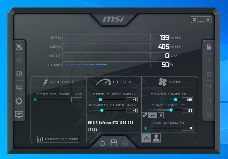 Ustawienia zegara i pamięci karty graficznej